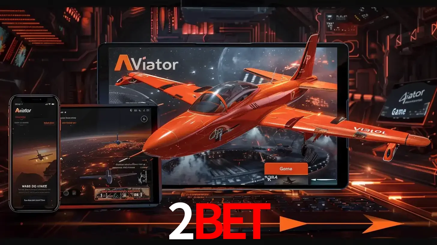 Apresentação tecnológica do jogo Aviator com um avião saindo da tela de um tablet, demonstrando a experiência imersiva em múltiplos dispositivos no 2BET.