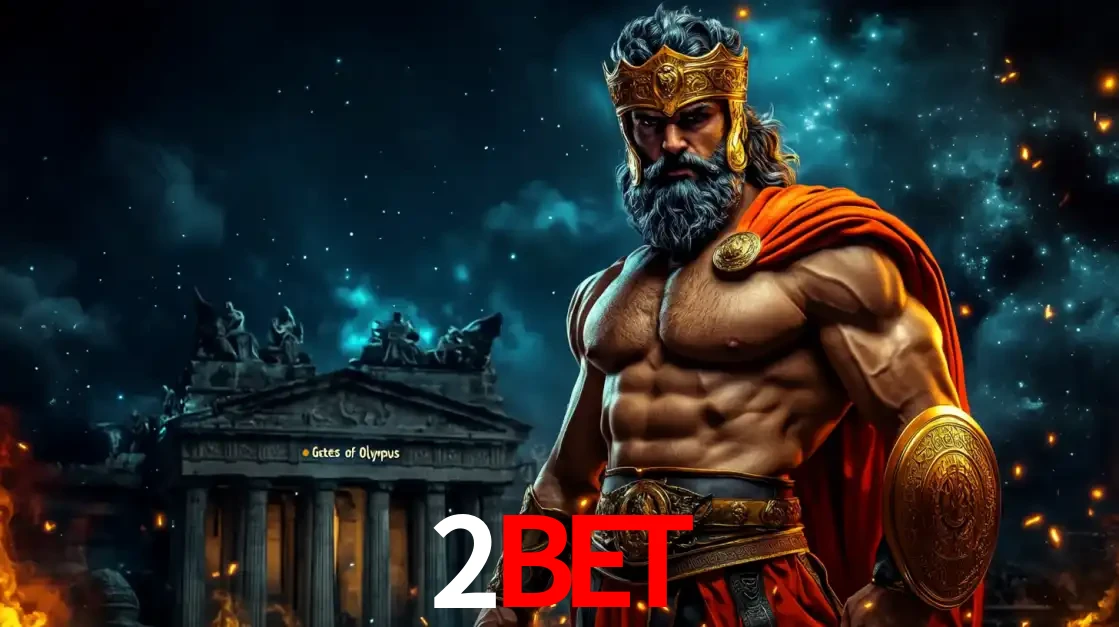 O poderoso Zeus do jogo de slot Gates of Olympus em frente ao seu templo, pronto para lançar multiplicadores divinos e prêmios épicos no cassino online 2BET.